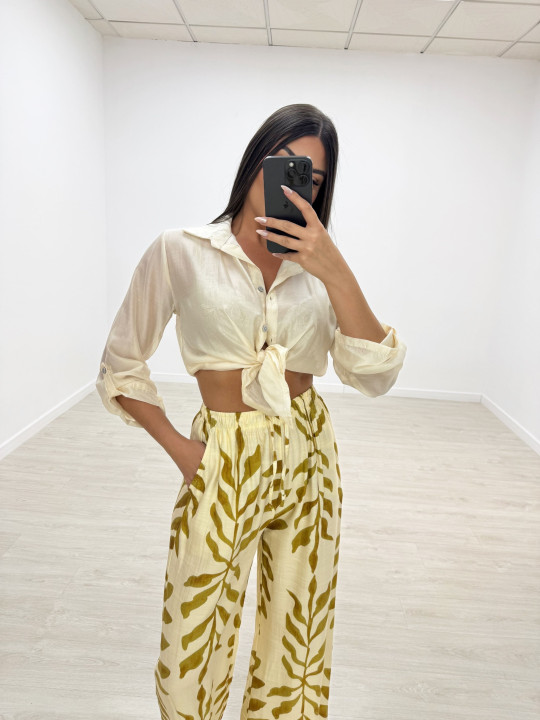 PANTALÓN FLUIDO HOJAS AMARILLO
